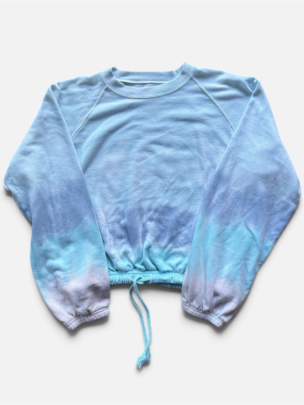 SO Kohl’s Cropped Pastel Blue Purple Ombré Drawstring Sweatshirt Size Small